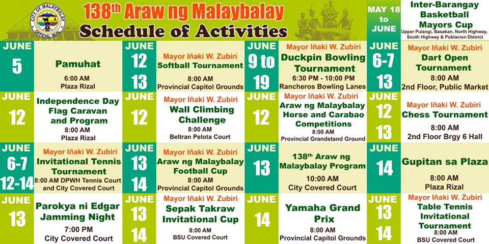 Malaybalay Bukidnon Foundation Day 2015 schedule
