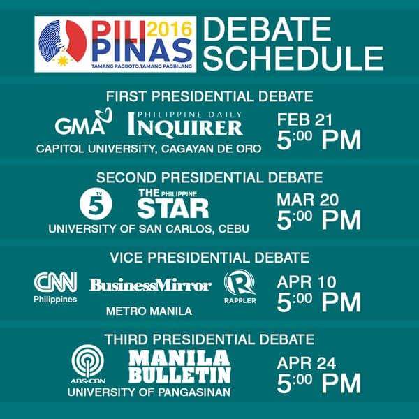 presidential debates 2016 schedule