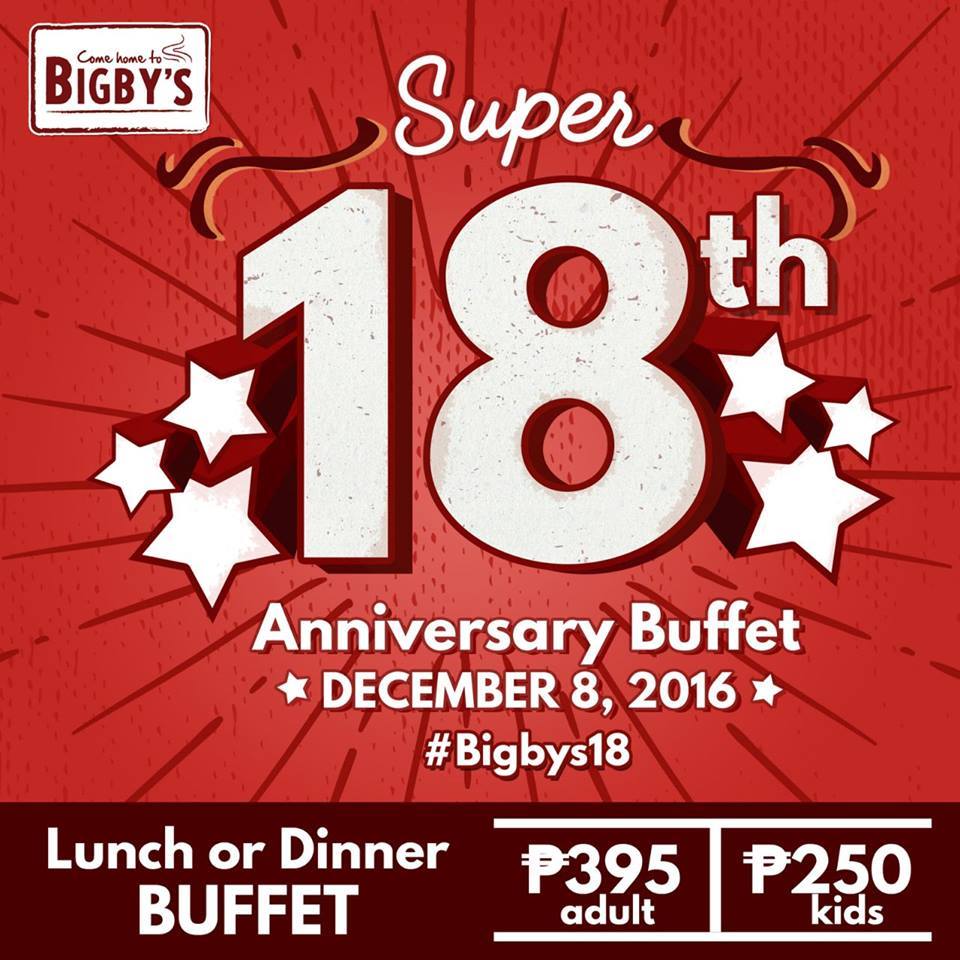 Here’s a Bigby’s buffet offer you should not miss on December 8! (offer is good in all branches nationwide!)