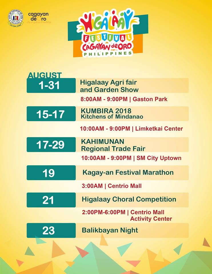 Higalaay Festival CDO fiesta 2018 schedule of activities